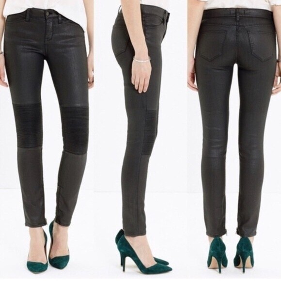 Madewell Black Skinny Skinny Moto Jeans 26 Ankle Zip Coated Leather Look Y2K - Picture 3 of 16
